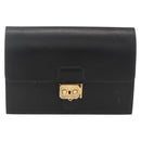 HERMES Pochette jet Clutch Bag Leather Black Gold Auth BSZ371-2