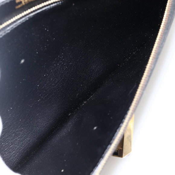 HERMES Pochette jet Clutch Bag Leather Black Gold Auth BSZ371