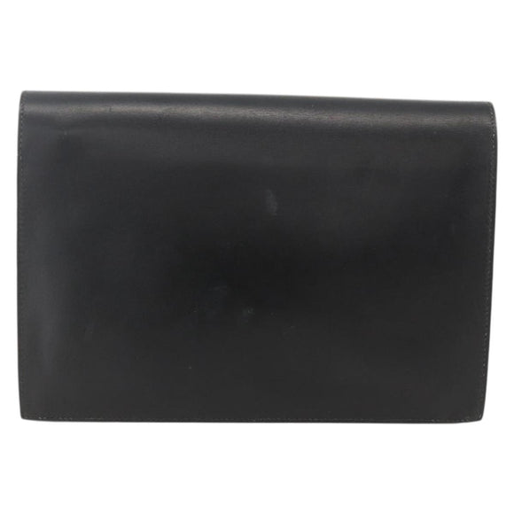HERMES Pochette jet Clutch Bag Leather Black Gold Auth BSZ371