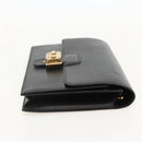 HERMES Pochette jet Clutch Bag Leather Black Gold Auth BSZ371-5