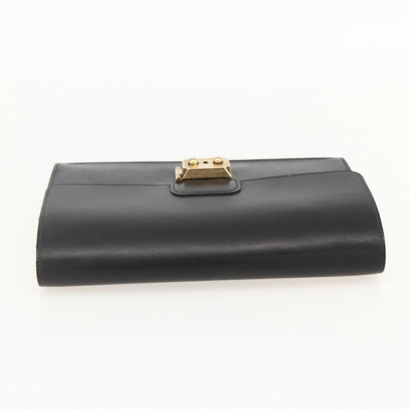 HERMES Pochette jet Clutch Bag Leather Black Gold Auth BSZ371