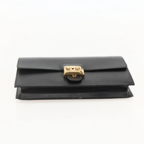 HERMES Pochette jet Clutch Bag Leather Black Gold Auth BSZ371