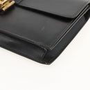 HERMES Pochette jet Clutch Bag Leather Black Gold Auth BSZ371-8