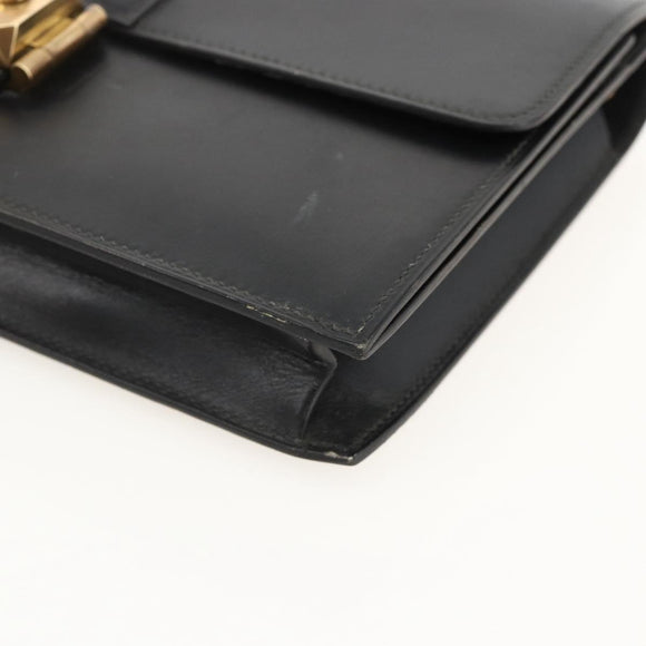 HERMES Pochette jet Clutch Bag Leather Black Gold Auth BSZ371