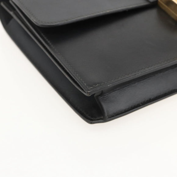 HERMES Pochette jet Clutch Bag Leather Black Gold Auth BSZ371