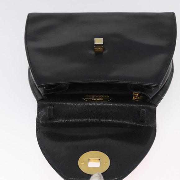 GIVENCHY Hand Bag Leather Black Gold Auth BSZ372