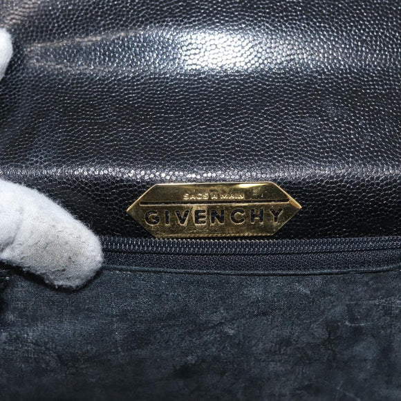 GIVENCHY Hand Bag Leather Black Gold Auth BSZ372