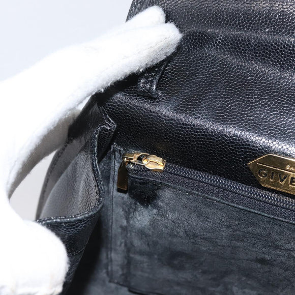 GIVENCHY Hand Bag Leather Black Gold Auth BSZ372