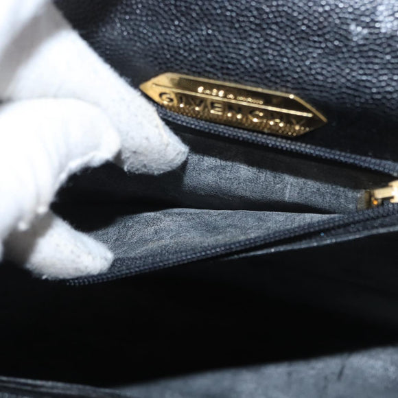 GIVENCHY Hand Bag Leather Black Gold Auth BSZ372
