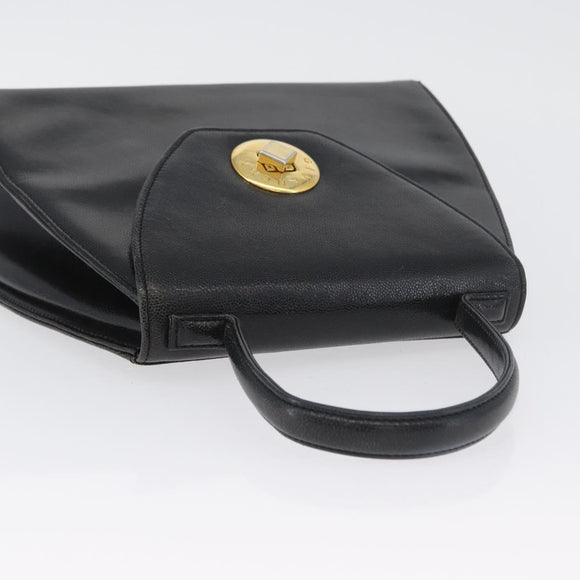 GIVENCHY Hand Bag Leather Black Gold Auth BSZ372