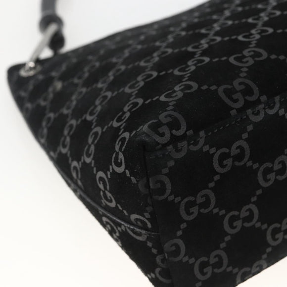 GUCCI GG Canvas Bamboo Shoulder Bag Suede Black Silver 001 3008 Auth BSZ373
