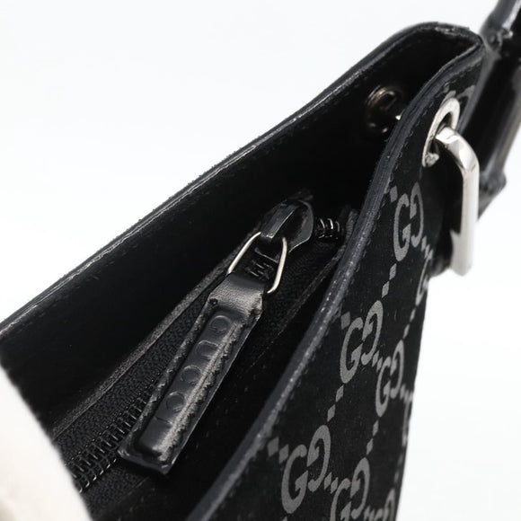 GUCCI GG Canvas Bamboo Shoulder Bag Suede Black Silver 001 3008 Auth BSZ373