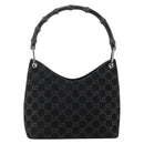 GUCCI GG Canvas Bamboo Shoulder Bag Suede Black Silver 001 3008 Auth BSZ373-13