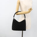 GUCCI GG Canvas Bamboo Shoulder Bag Suede Black Silver 001 3008 Auth BSZ373-23