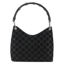 GUCCI GG Canvas Bamboo Shoulder Bag Suede Black Silver 001 3008 Auth BSZ373-2