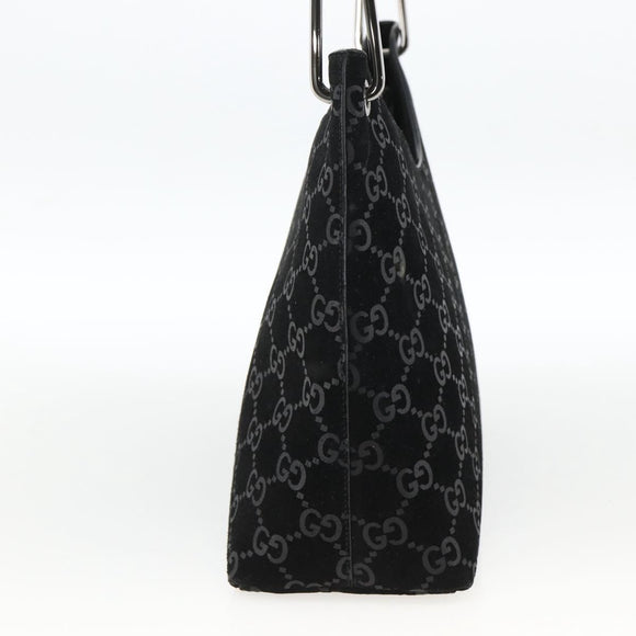 GUCCI GG Canvas Bamboo Shoulder Bag Suede Black Silver 001 3008 Auth BSZ373