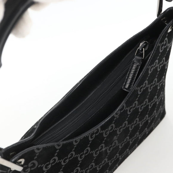 GUCCI GG Canvas Bamboo Shoulder Bag Suede Black Silver 001 3008 Auth BSZ373