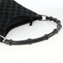 GUCCI GG Canvas Bamboo Shoulder Bag Suede Black Silver 001 3008 Auth BSZ373-7