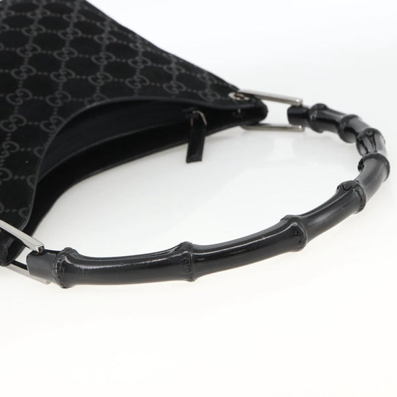 GUCCI GG Canvas Bamboo Shoulder Bag Suede Black Silver 001 3008 Auth BSZ373
