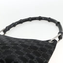 GUCCI GG Canvas Bamboo Shoulder Bag Suede Black Silver 001 3008 Auth BSZ373-14