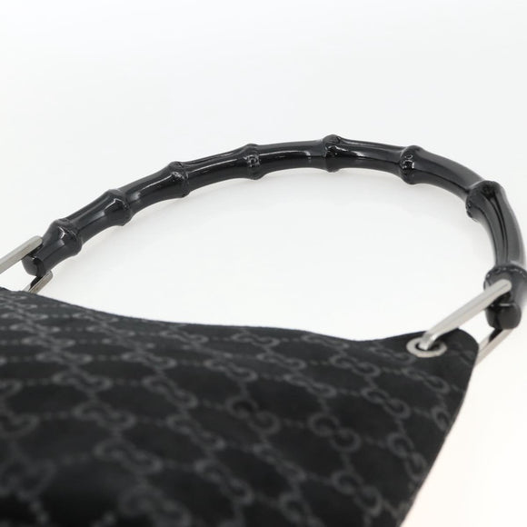 GUCCI GG Canvas Bamboo Shoulder Bag Suede Black Silver 001 3008 Auth BSZ373