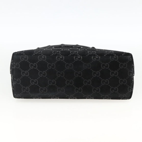 GUCCI GG Canvas Bamboo Shoulder Bag Suede Black Silver 001 3008 Auth BSZ373