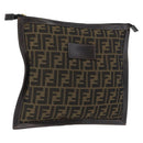 FENDI Zucca Canvas Pouch Brown Black Auth BSZ377-1