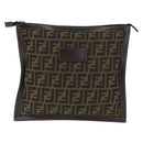 FENDI Zucca Canvas Pouch Brown Black Auth BSZ377-13