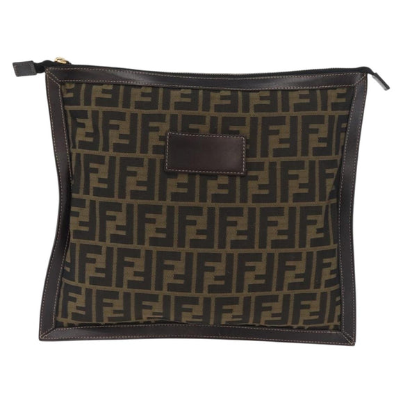 FENDI Zucca Canvas Pouch Brown Black Auth BSZ377