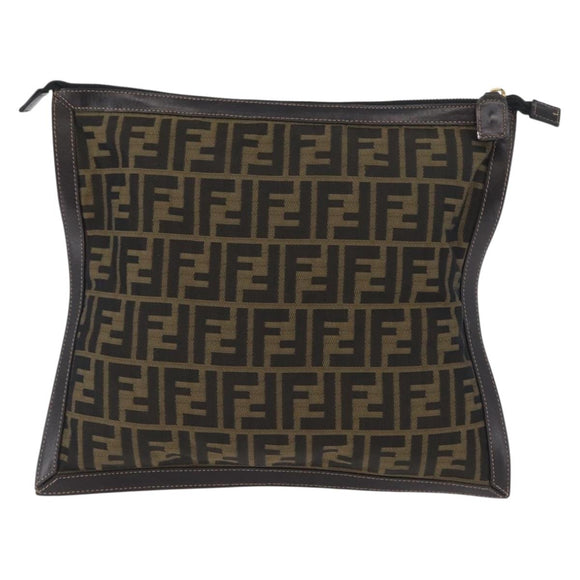 FENDI Zucca Canvas Pouch Brown Black Auth BSZ377