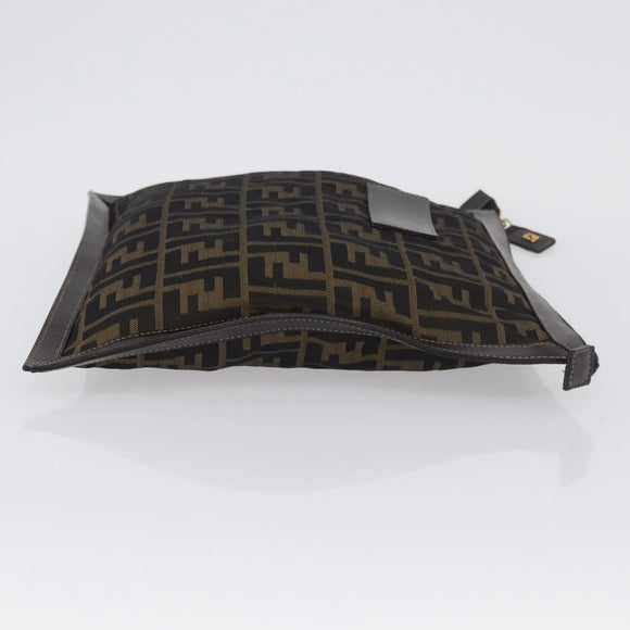 FENDI Zucca Canvas Pouch Brown Black Auth BSZ377