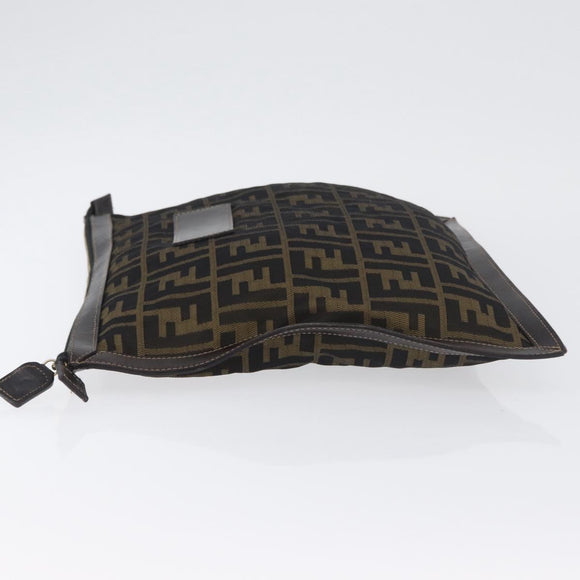 FENDI Zucca Canvas Pouch Brown Black Auth BSZ377