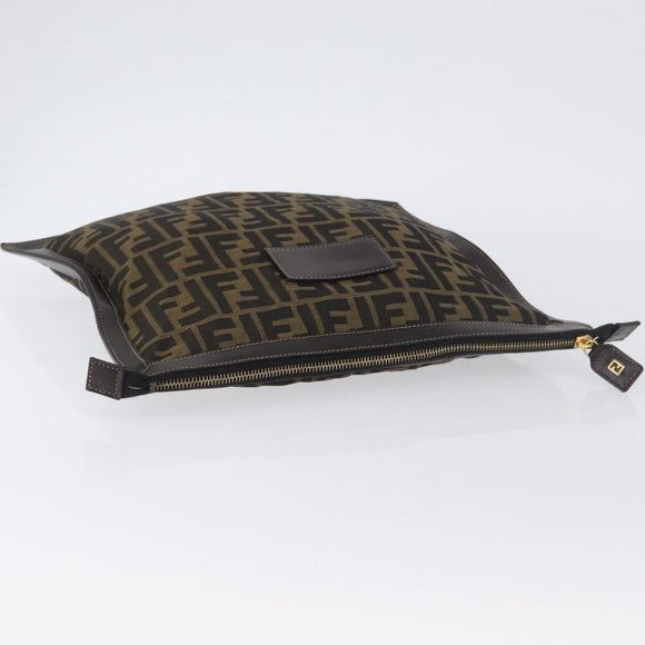 FENDI Zucca Canvas Pouch Brown Black Auth BSZ377