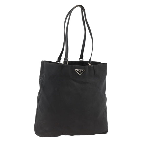 PRADA Tote Bag Nylon Black Silver Auth BSZ380