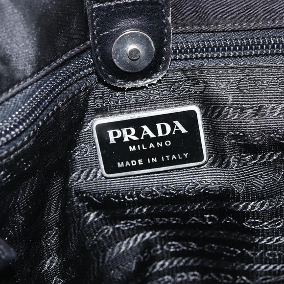 PRADA Tote Bag Nylon Black Silver Auth BSZ380