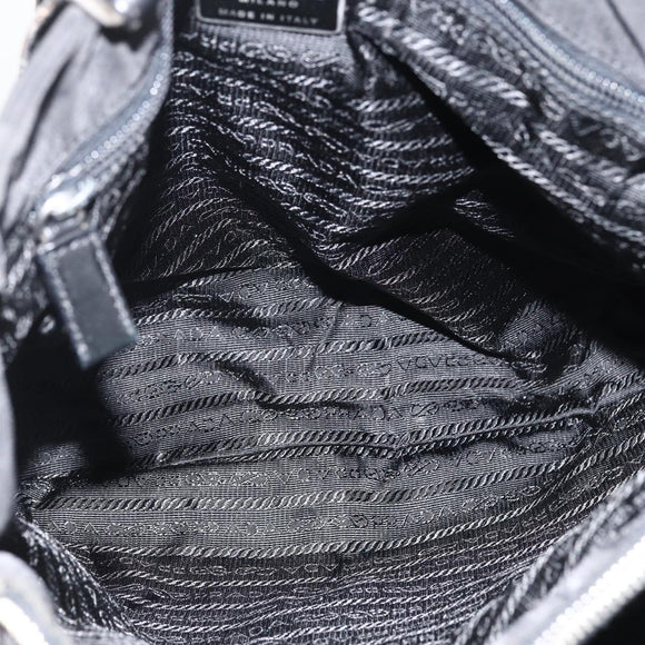 PRADA Tote Bag Nylon Black Silver Auth BSZ380
