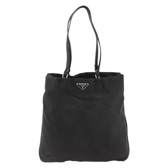PRADA Tote Bag Nylon Black Silver Auth BSZ380