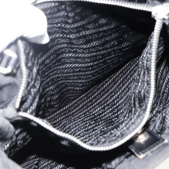 PRADA Tote Bag Nylon Black Silver Auth BSZ380