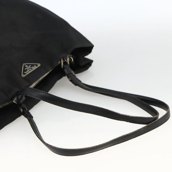 PRADA Tote Bag Nylon Black Silver Auth BSZ380