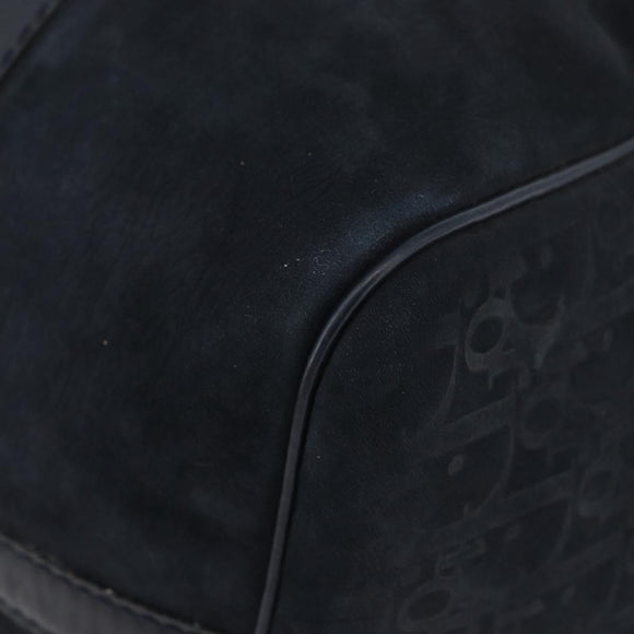Christian Dior Trotter Canvas Handtas Suède Marine Zilver Auth BSZ381