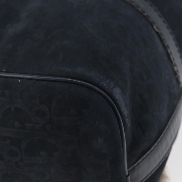 Christian Dior Trotter Canvas Handtas Suède Marine Zilver Auth BSZ381