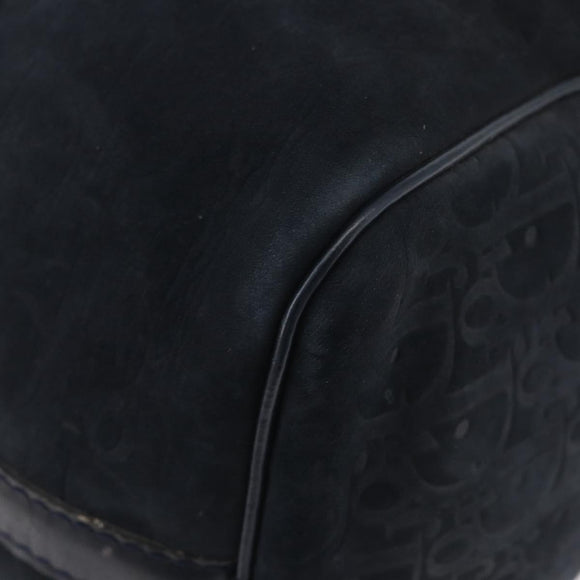 Christian Dior Trotter Canvas Handtas Suède Marine Zilver Auth BSZ381