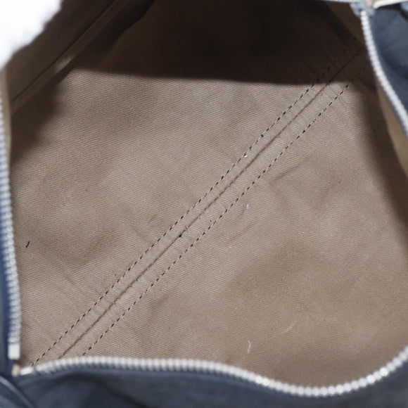 Christian Dior Trotter Canvas Handtas Suède Marine Zilver Auth BSZ381