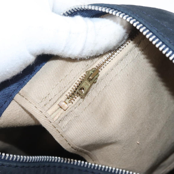 Christian Dior Trotter Canvas Handtas Suède Marine Zilver Auth BSZ381
