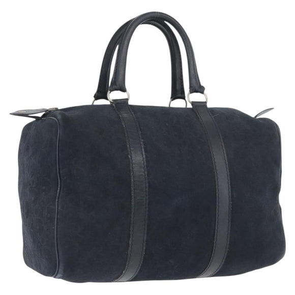 Christian Dior Trotter Canvas Handtas Suède Marine Zilver Auth BSZ381
