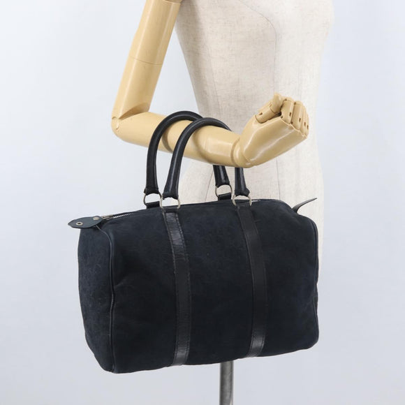 Christian Dior Trotter Canvas Handtas Suède Marine Zilver Auth BSZ381
