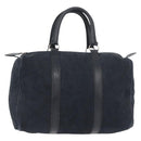 Christian Dior Trotter Canvas Handtas Suède Marine Zilver Auth BSZ381-13