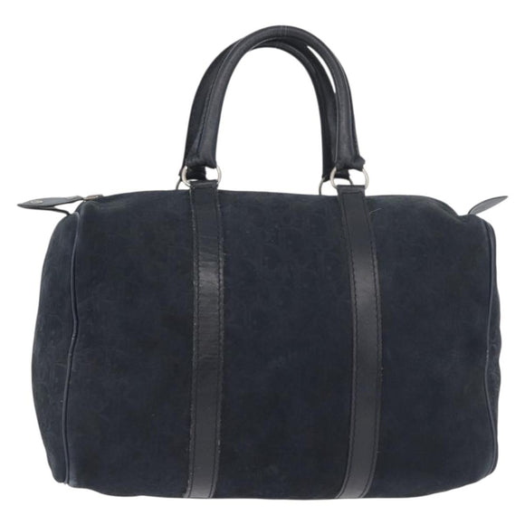 Christian Dior Trotter Canvas Handtas Suède Marine Zilver Auth BSZ381