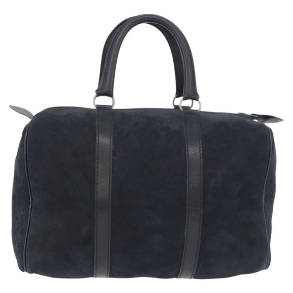 Christian Dior Trotter Canvas Handtas Suède Marine Zilver Auth BSZ381