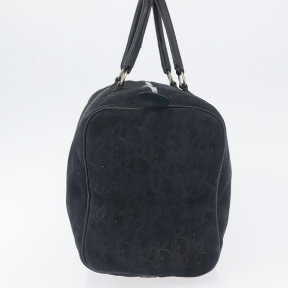 Christian Dior Trotter Canvas Handtas Suède Marine Zilver Auth BSZ381
